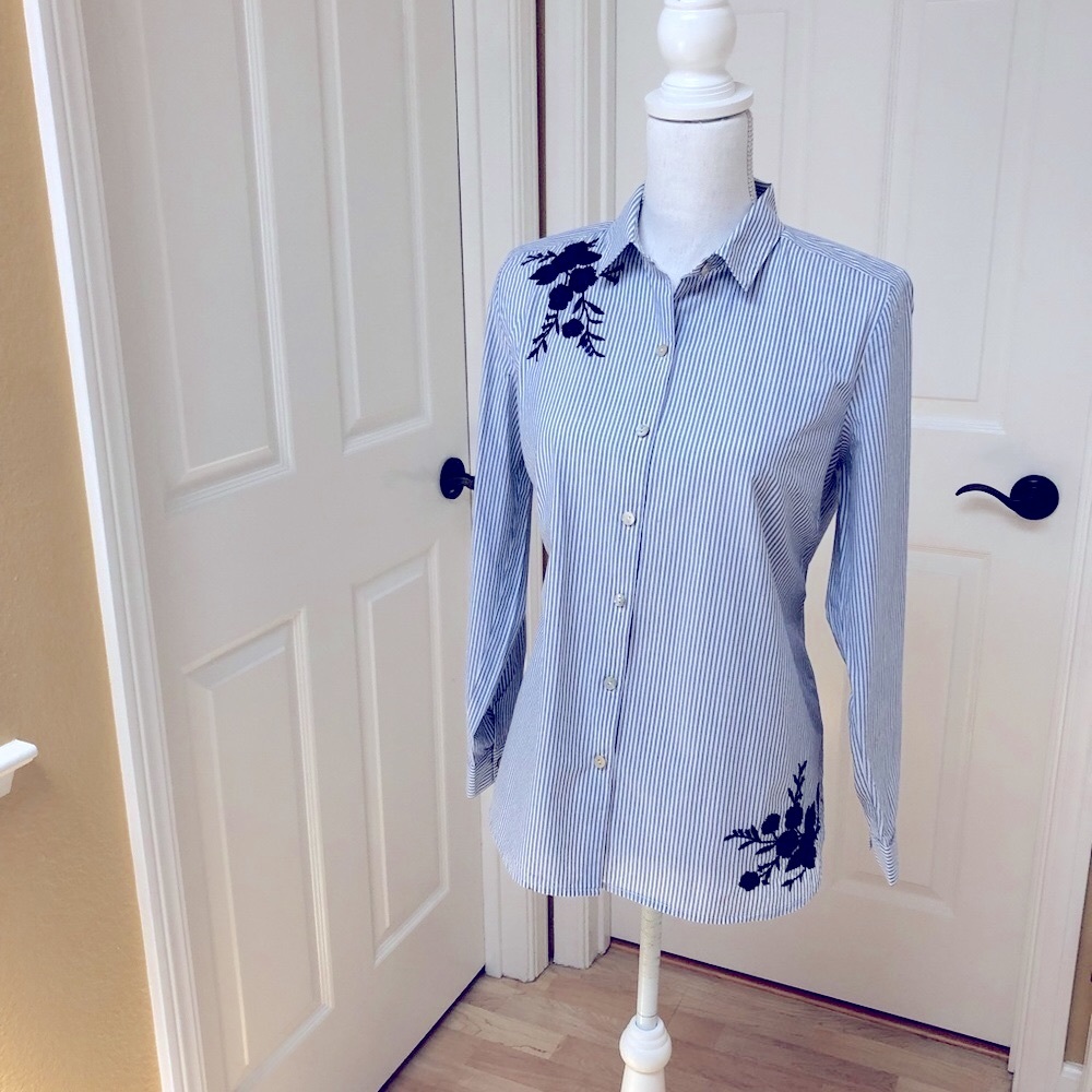 NWOT - J Jill Striped & Embroidered Blouse - Picture 5 of 8